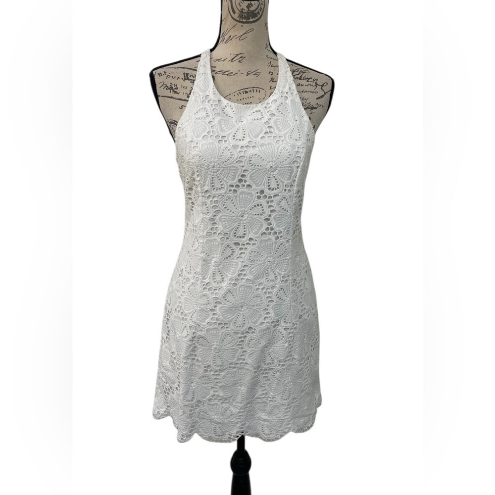 Lilly Pulitzer White Eyelet Lace Halter Dress Back Zip Size 2